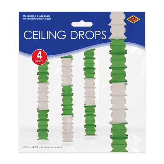 Beistle 14.5ft. Green & White Ceiling Drops, 4ct.